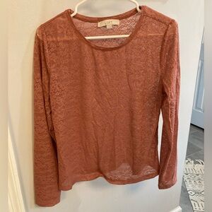 LOFT Sheer Pink Floral Lace Patterned Long Sleeve Layering Top Size Large